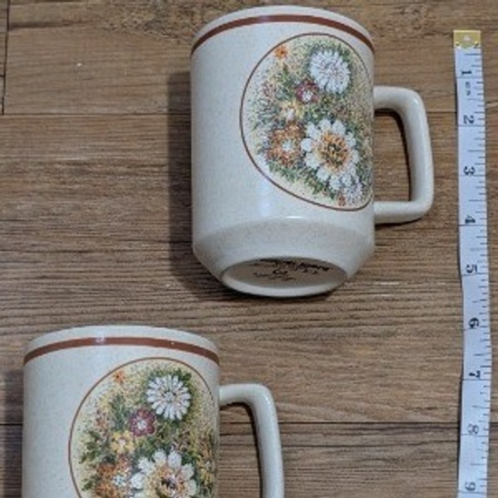 Vintage Lenox Temper-ware Magic Garden Coffee Mugs Set of 2 Floral Stoneware
